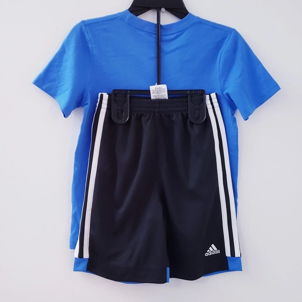 Adidas boys blue athletic top and short set